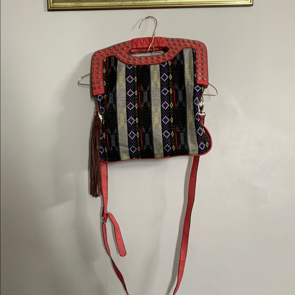 VIETA Fashion Pink and Black Crossbody Bag with stud Accents